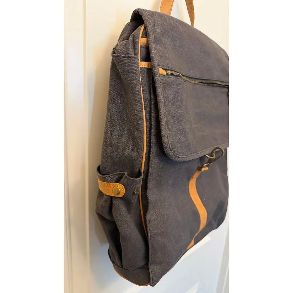 Charcoal gray canvas‎ with leather trim backpack